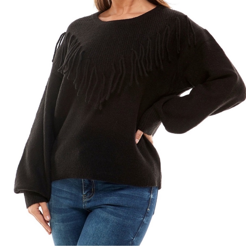 Fringe front crew sweater